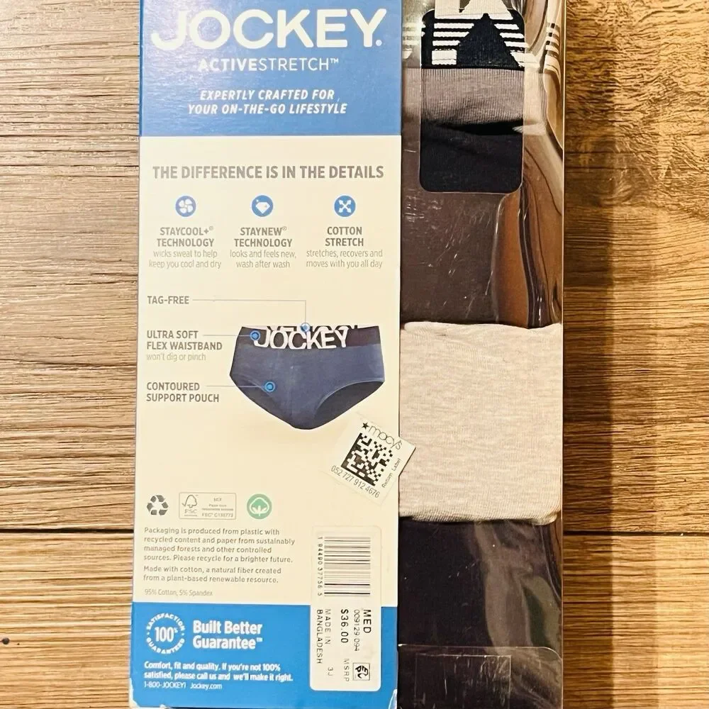 Jockey ActiveStretch 4-Pack Men’s Briefs Size M 32-34 New Sealed Cotton Stretch